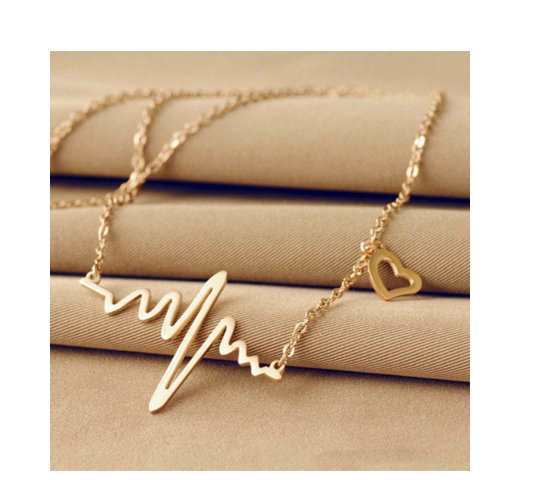 Charm Lightning Necklace for Women Vintage Jewelry Accessories Simple Wave Heart Necklace Chic ECG Heartbeat Gold Plated Pendant